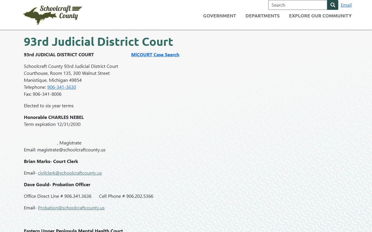 Schoolcraft County court records after arrest district court page