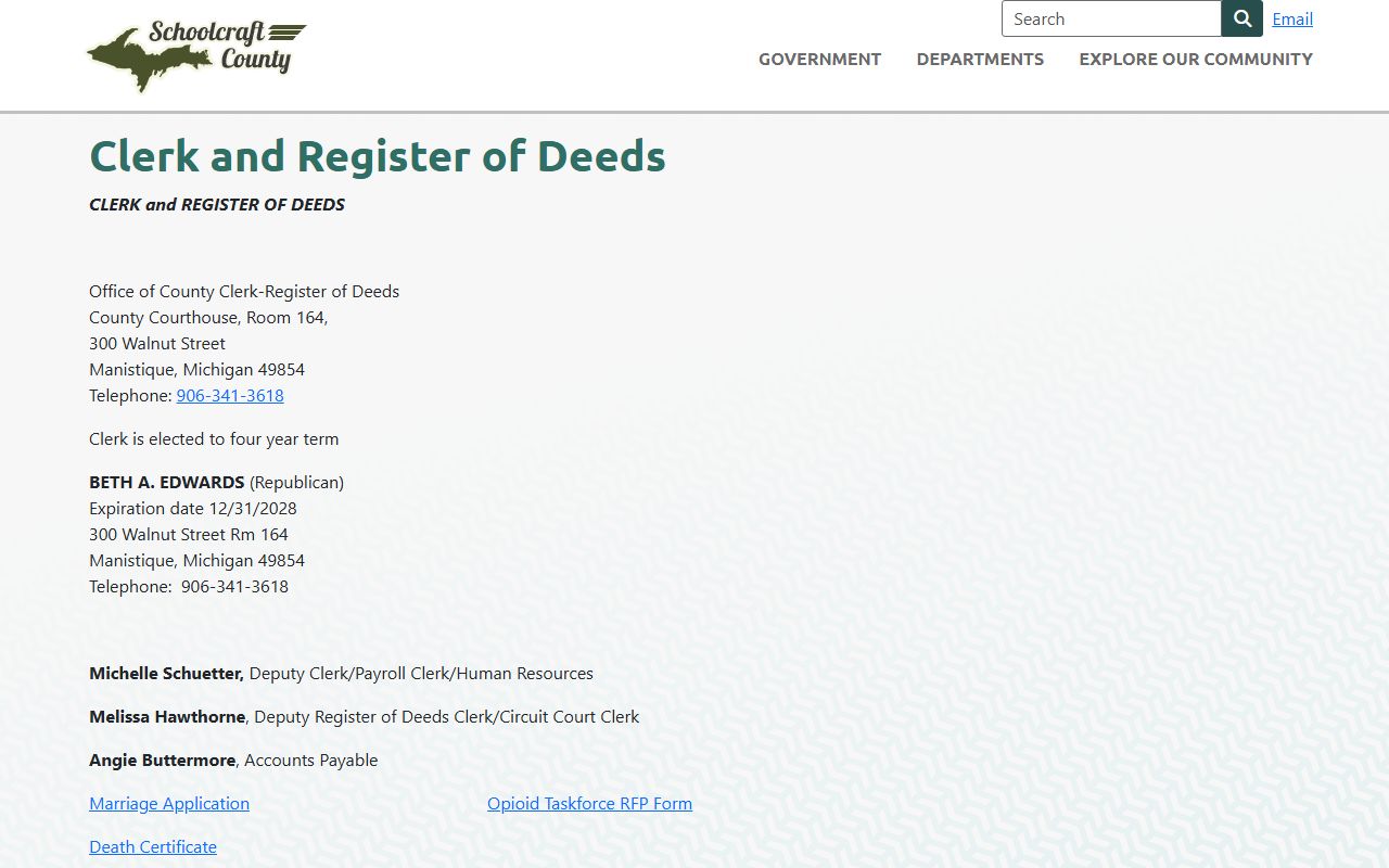Schoolcraft County inmate records FOIA clerk page
